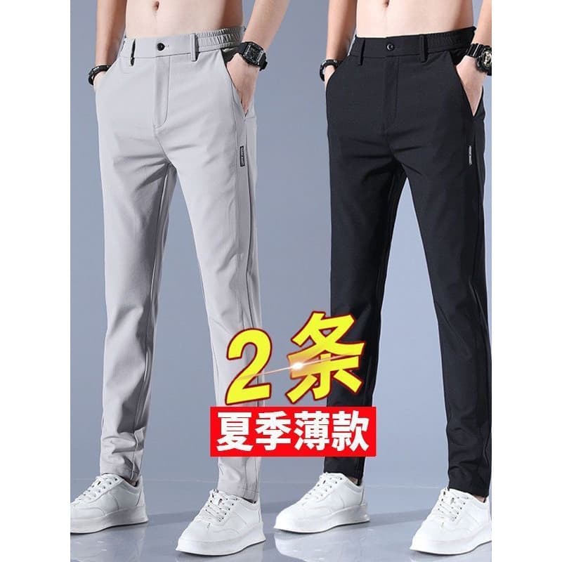 Homens calças casuais estilo primavera verão na moda em linha reta solta cinto elástico esportes gelo seda calças compri