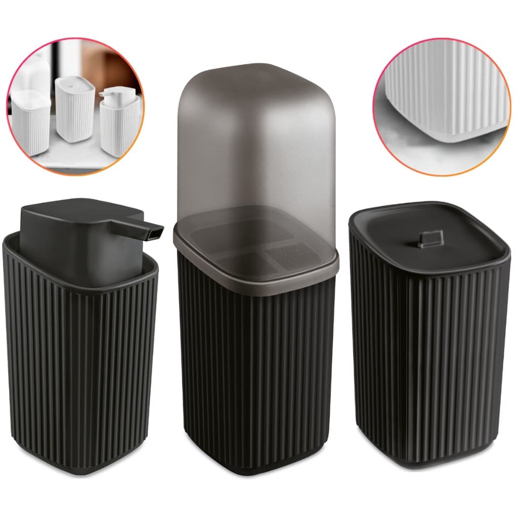 Kit Banheiro 3 Peças Preto Dispenser Sabonete Líquido Porta Escova e Organizador Premium
