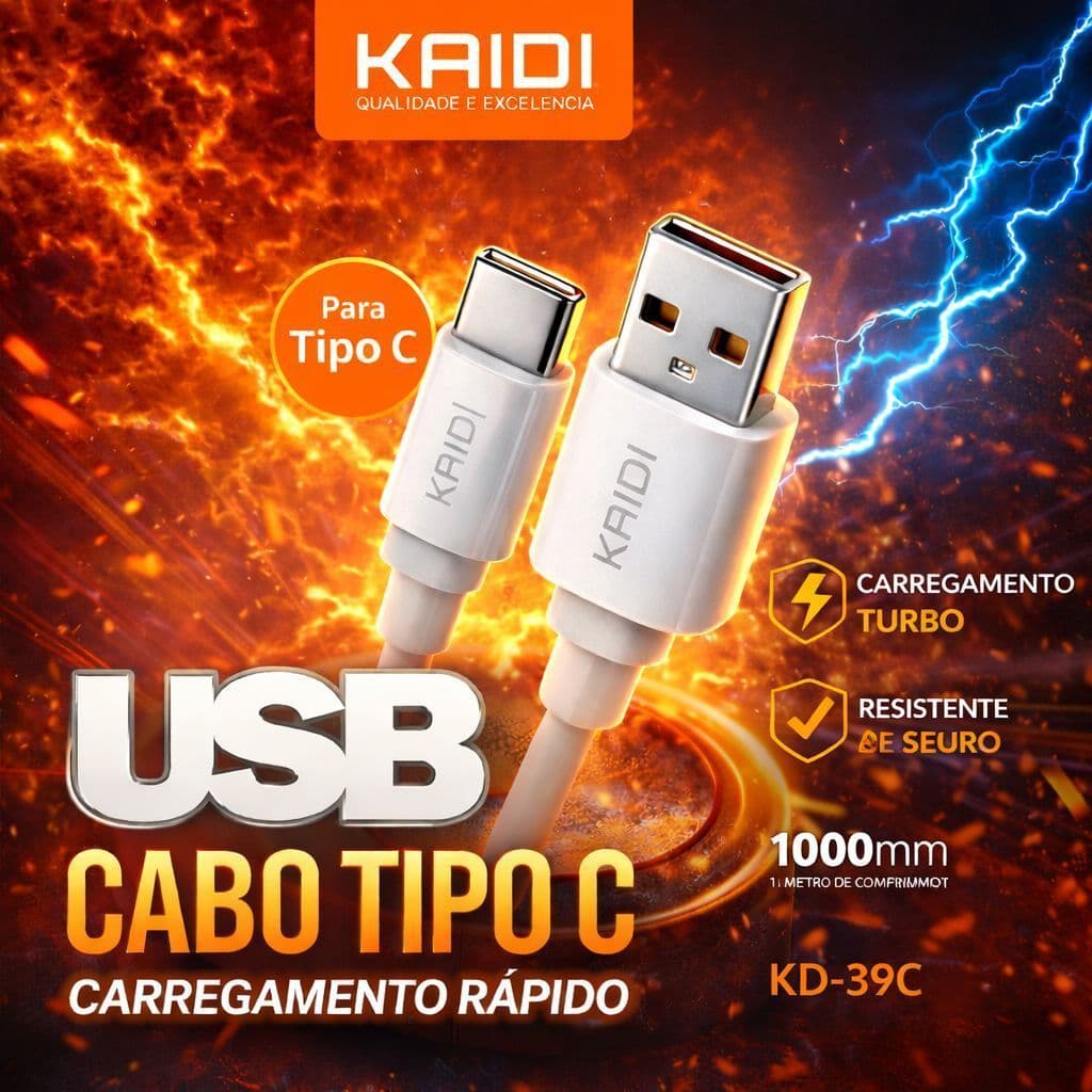 Cabo carregamento USB para Tipo C