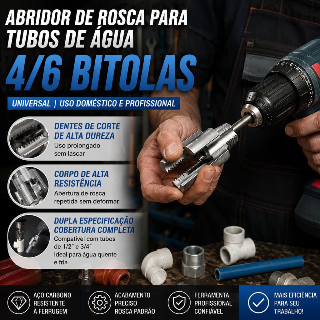 Abridor de Roscas Interna e Externa para Tubos de Água em Aço Carbono Ferramenta Profissional Durável Fácil de Usar