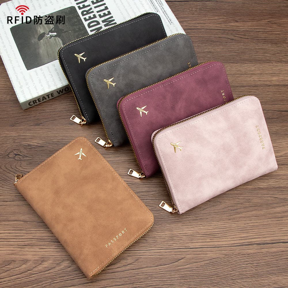 carteira masculina carteira masculina com ziper Retro masculino feminino estilo saco de passaporte RFID Anti-roubo escov