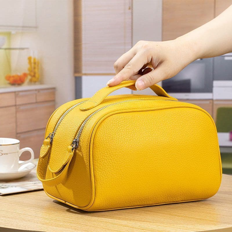Primeira camada de couro High-End viagem grande capacidade portátil saco cosmético couro genuíno macio saco de lavagem l