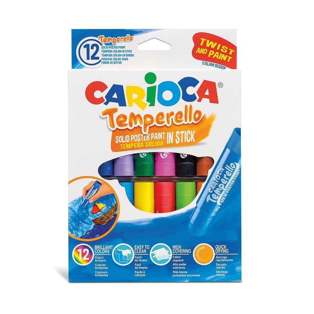 Kit 12 Tintas Guache Em Bastão Multicoloridas