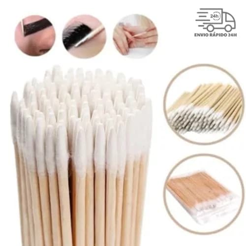 Kit C/100 Palitos Com Algodão Limpeza Alinhamento Henna Micropigmentação Unha e Boca Limpa Cutícula.