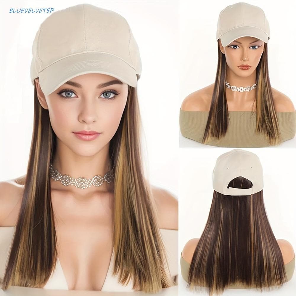 BLUEVELVETSP Cabelo Longo E Reto , Boné De Beisebol Estilo Coreano Com Peruca , Sintética Ajustável