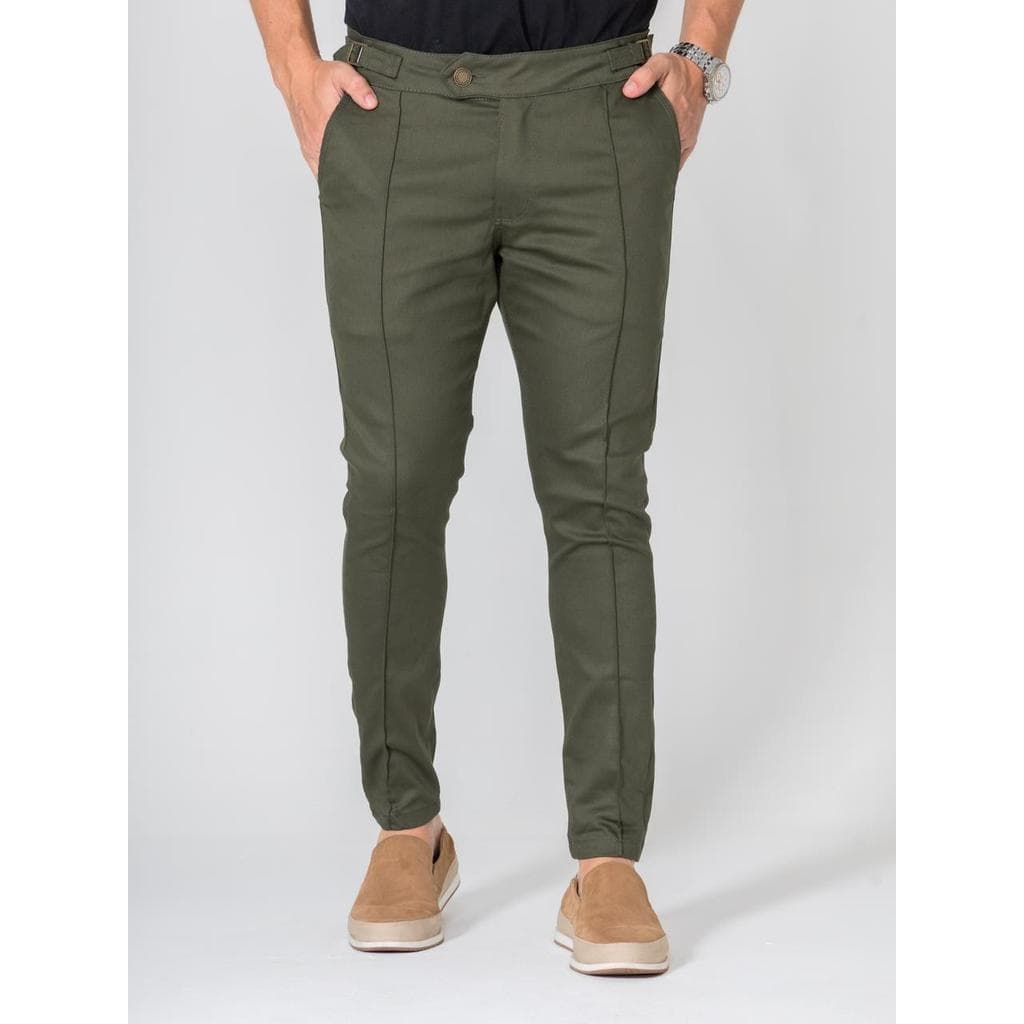 Calça Masculina Sarja Slim Premium Com Ajustador Lateral Luxo