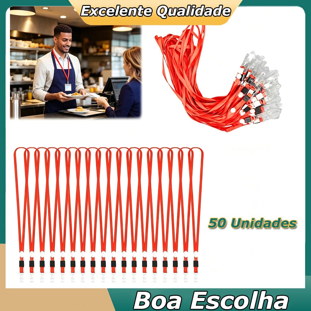 50 Unidades Vermelho Cordão de crachá Para crachás de identificação cordão para professores homens e mulheres