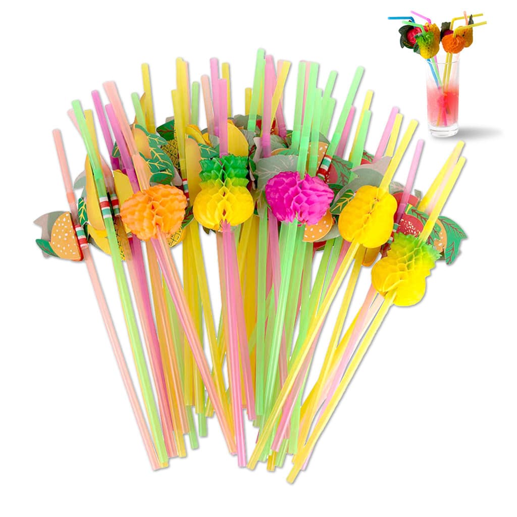 50 Kit Canudos Decorados Frutas Para Drinks Sortidos Festa Aniversário Decoracao Acessórios Copos Presente