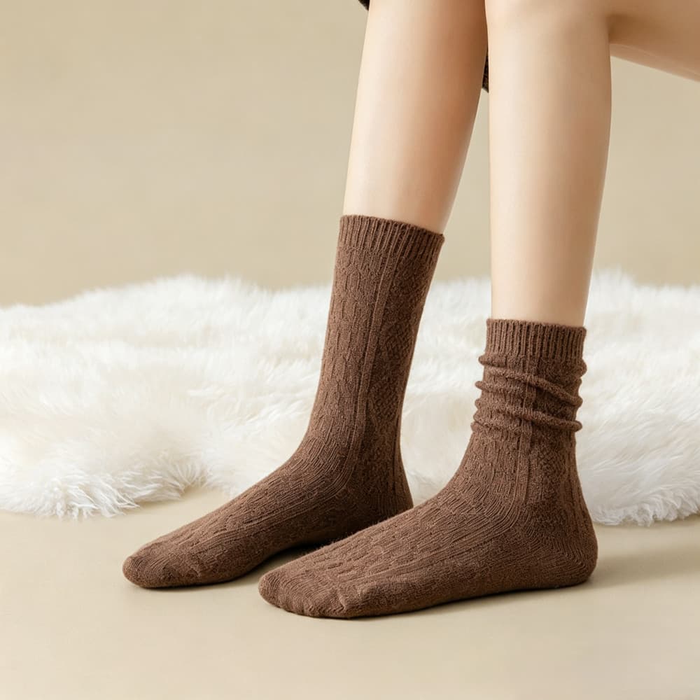 Kit 6 Pares Meia Feminina De Inverno Cano Longo Peuciada  Quentinha Canelada Macia