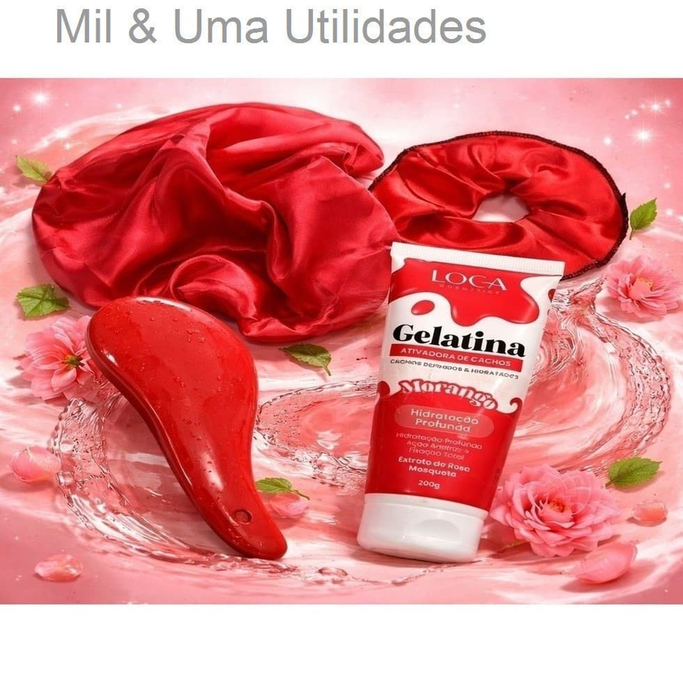 Kit Capilar Completo  – Gel 200g + Escova Mágica + Touca de Cetim + Xuxinha | Definição e Cuidado DiárioVKWUJKKON3H5