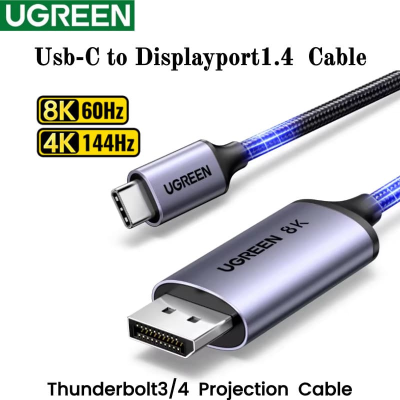 Cabo De Vídeo UGREEN 8K/60Hz Thunderbolt3/4 Projeção UsbC Para Displayport1.4 MacBook