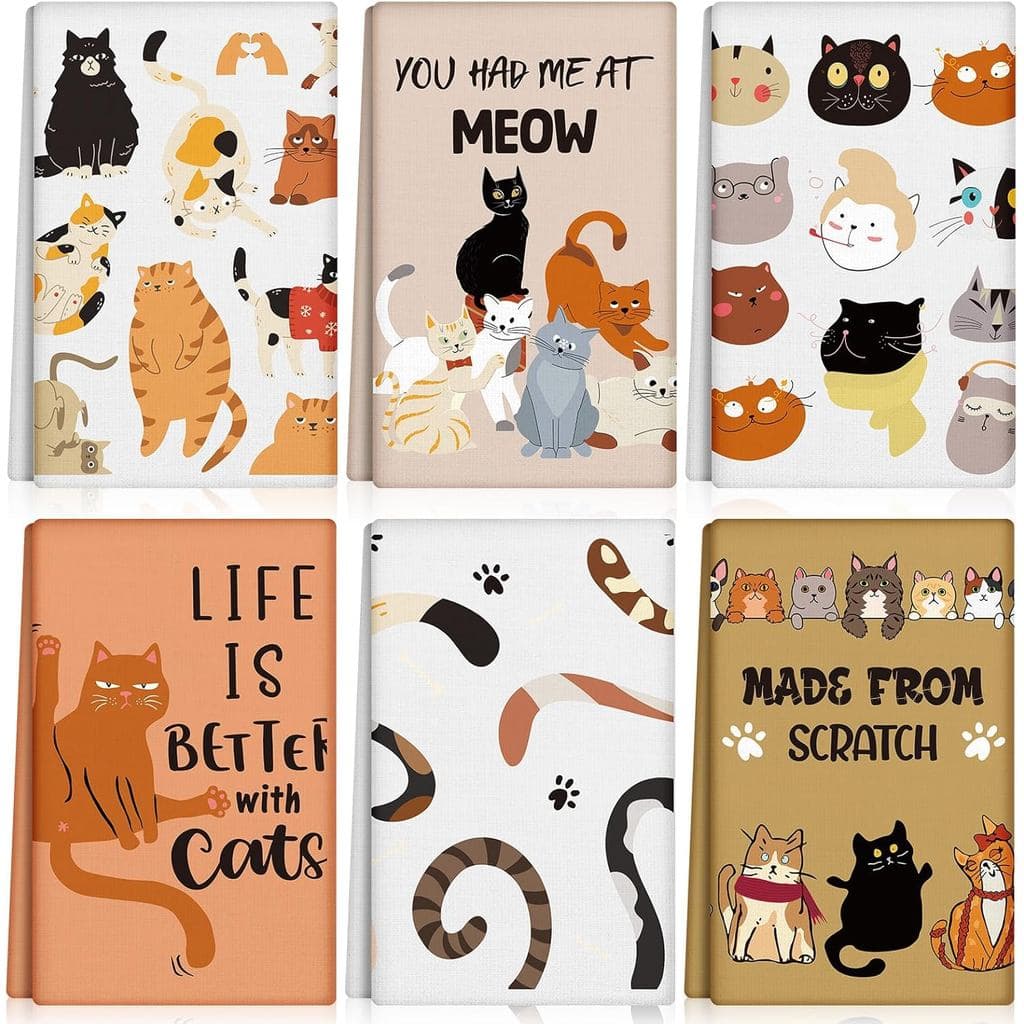 6 Panos de Prato para Cozinha com Estampa de Gato, Presentes para Amantes de Gatos para Mulheres, Pano de Prato com Esta