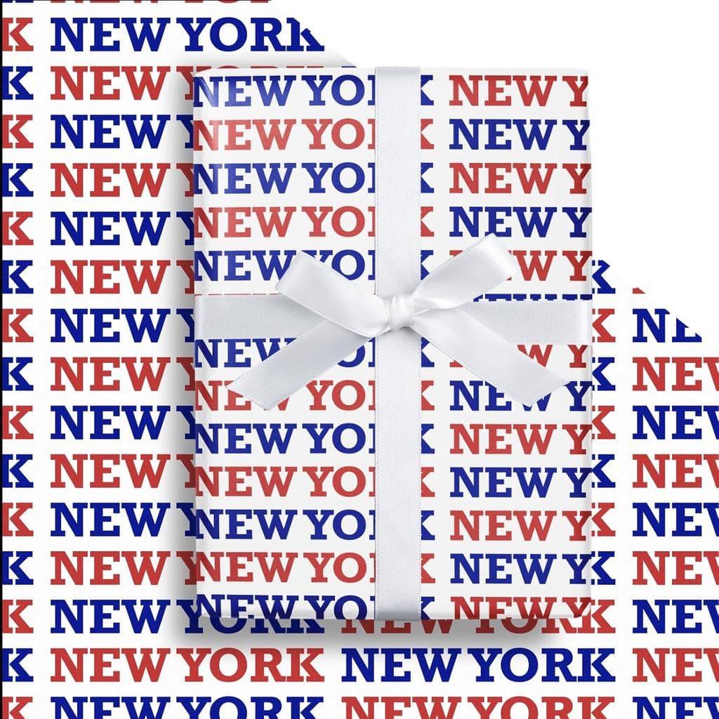 Papel de Presente LeZakaa New York, Letras de Nova York em Azul e Vermelho, Papel de Presente com Tema de Cidade para An