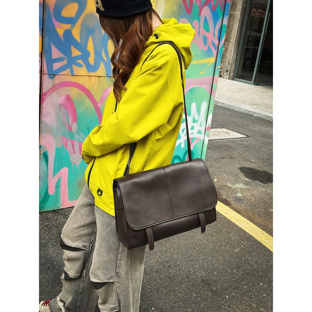 Bolsa mensageiro de couro PU estilo coreano japonês, bolsa mensageiro masculina de grande capacidade à prova d'água, Cas