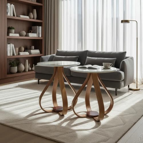 Conjunto Mesa Canto Lateral Decorativa Tampo Branco Base Cebola