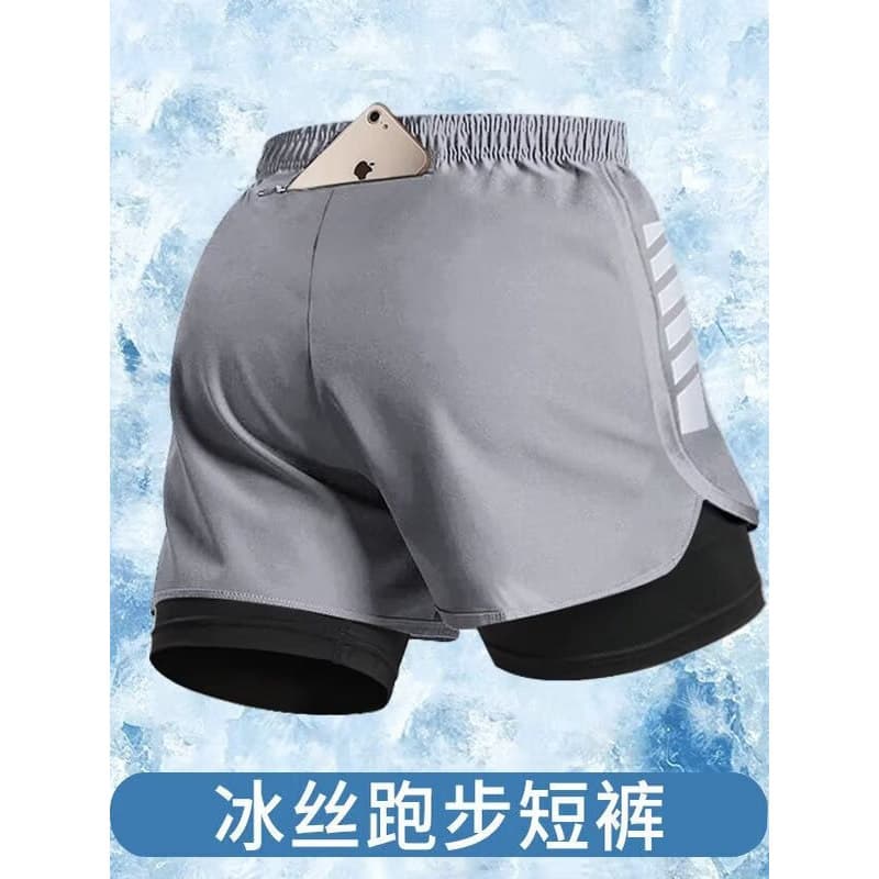 Calção de banho masculino de camada dupla Anti-constrangimento forro de três pontos de secagem rápida respirável elástic