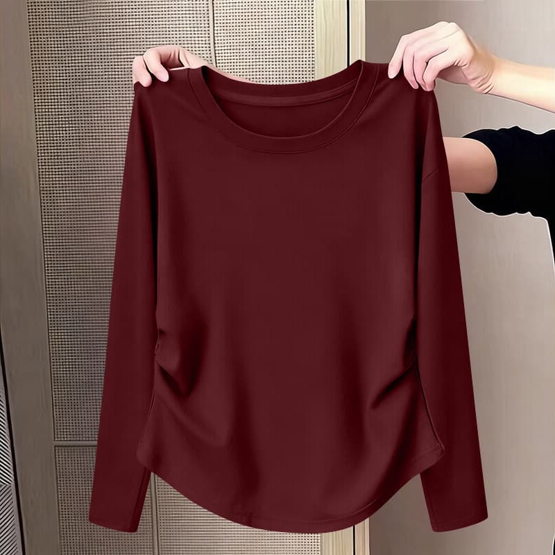 Camiseta feminina de manga comprida com rosca 2025 novo estilo primavera outono Casual requintado High-End estilo ociden