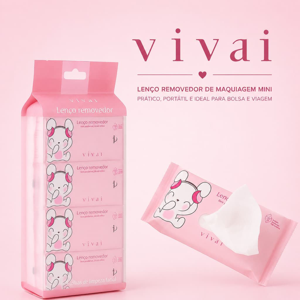 Lenço Removedor de Maquiagem Mini Vivai – Prático, Portátil e Ideal para Bolsa e Viagem