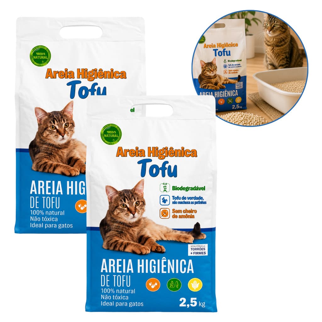 2 Areia Granulado De Tofu Aroma Neutro Para Gatos Biodegradável Descarte No Vaso Pct 2,5kg