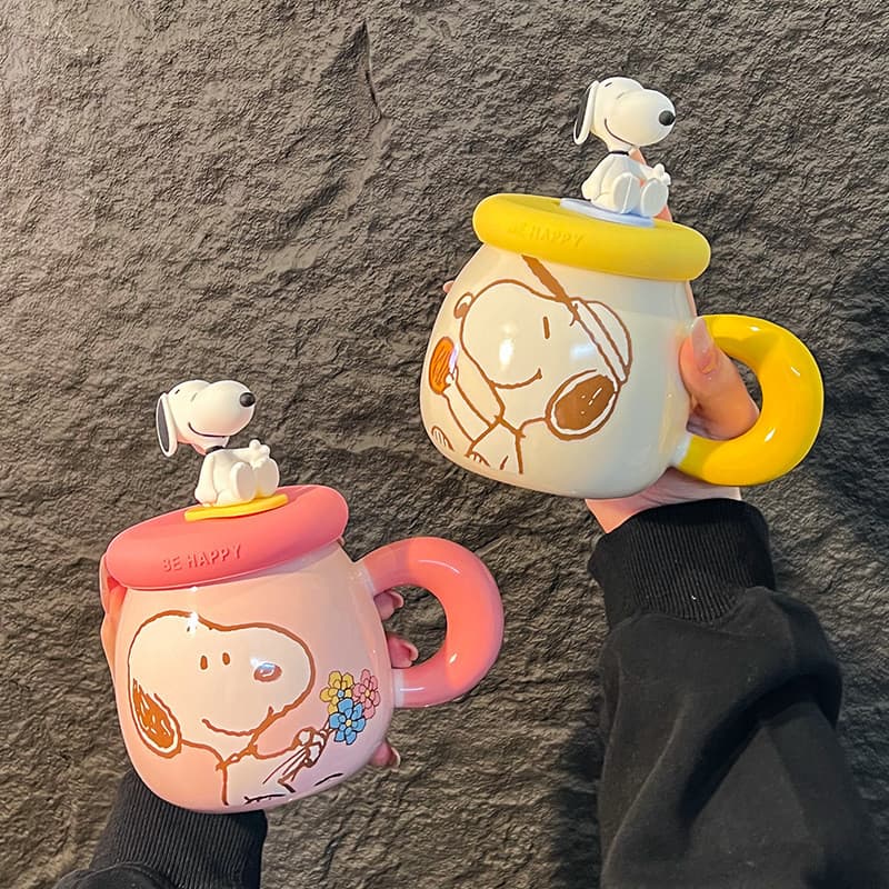 Caneca Snoopy original cerâmica criativa com tampa modelo casal xícara bebida presente de aniversário