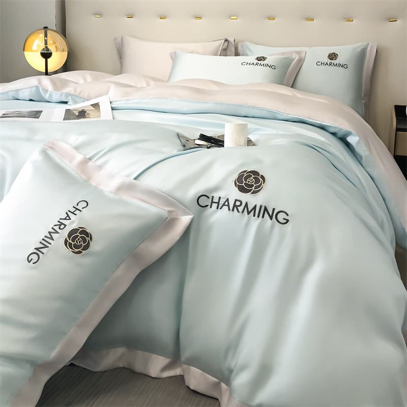 Luz de luxo High-End sentimento lavado gelo seda conjunto de quatro peças Hotel b & bb cama conjunto de três peças borda