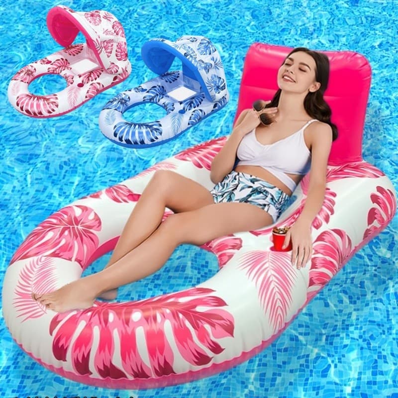 Boia Inflável Para Sofá Com Porta-Copos - Boia Para Cadeira Com Apoio De Cabeça - Perfeita Para Piscina Ou Clima Quente