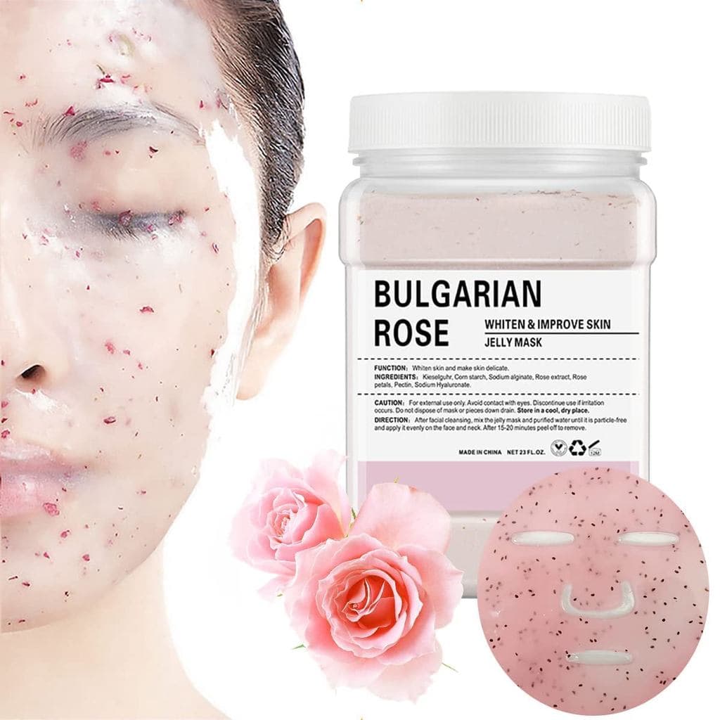 Pó para Máscara Facial de Gelatina, Máscara Facial de Gelatina com Pétalas de Rosa Naturais, Pó para Máscara Facial Hidr