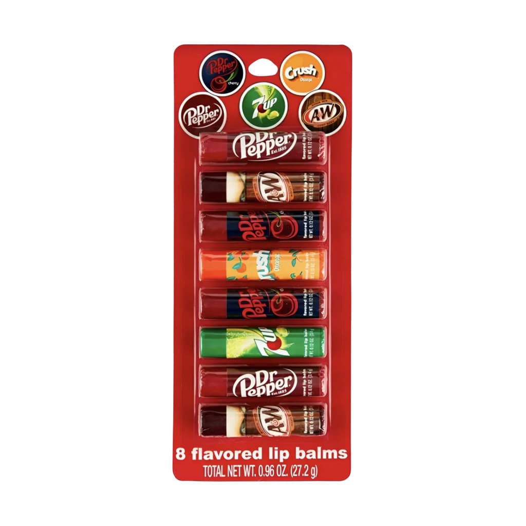 Kit 8 Lip Balm Sabores Refrigerante Dr Pepper 7UP A&W Crush Hidratante Labial