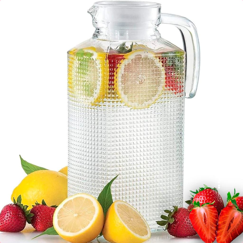 Jarra de Vidro  Rubi Com Tampa 1,8 Litro Luxo Resistente Suco Água Refri