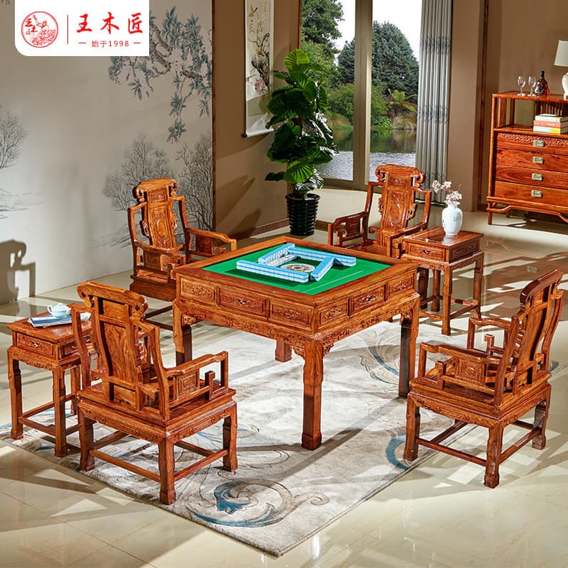 Wang carpinteiro mogno jacarandá mahjong cadeira de mesa combinação mogno mahjong mesa elétrica com movimento dupla util
