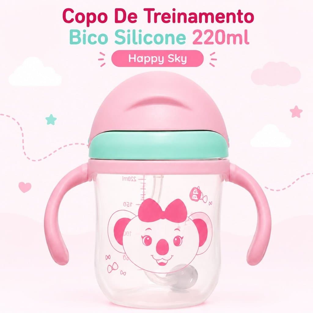 Copo De Treinamento Com Alcas 220ml Rosa Lilica Ripilica BB