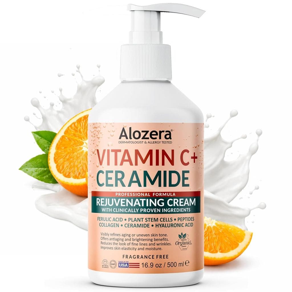 Creme Hidratante com Ceramidas e Vitamina C da Alozera, Loção Rejuvenescedora para Rosto e Corpo com Células-Tronco Vege