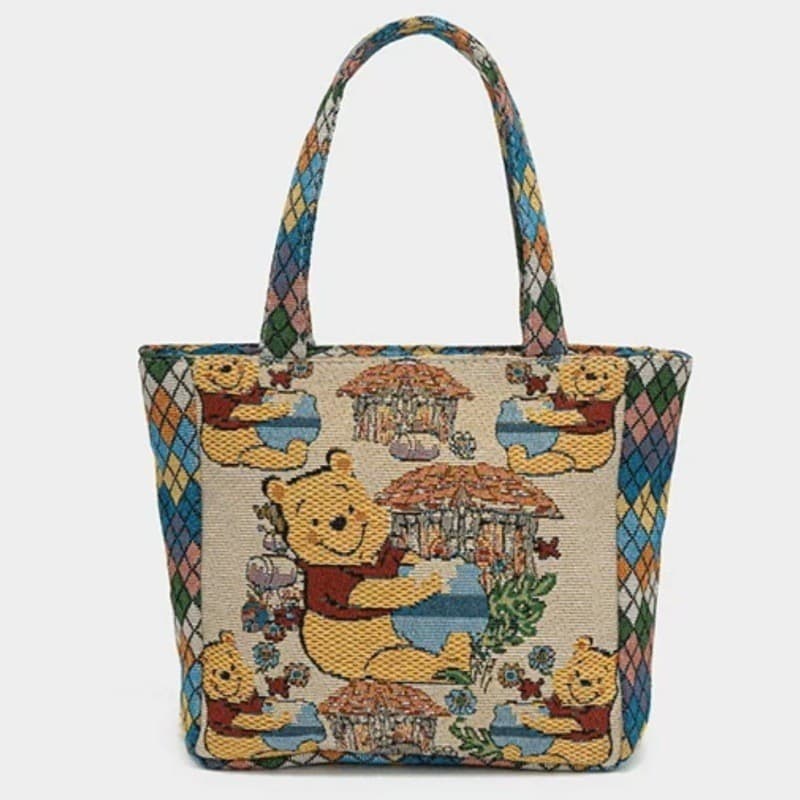Urso de diamante dos desenhos animados portátil dupla face bordado Casual bolsa de lona bolsa estilo étnico Dang saco