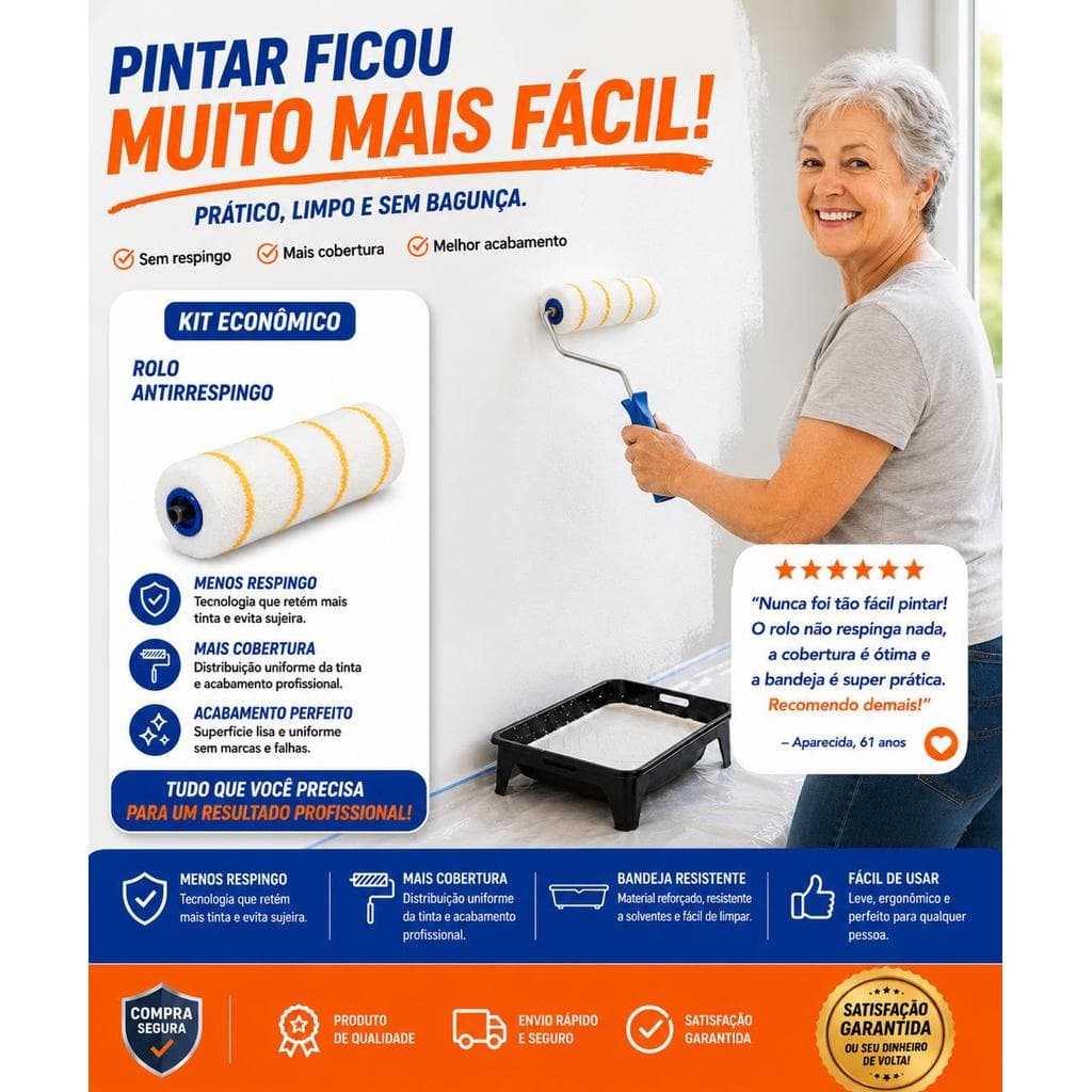 Bandeja e Rolo para Pintura da Tigre Kit Pintura Tigre Kit Rolo de Lã 23cm Bandeja e Suporte de Rolo