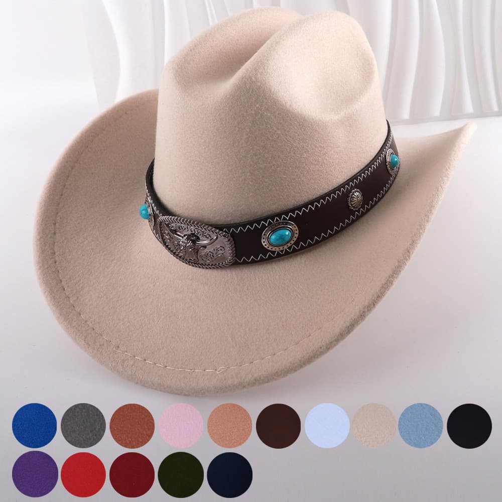 Chapéu feminino cinto incrustado cabeça de touro turquesa acessórios chapéu moda Wear acessórios combinando chapéu