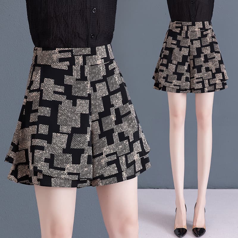 Calções xadrez de seda gelo feminino 2026 verão novo estilo cintura alta Chiffon estilo fino pequeno exterior usar perna