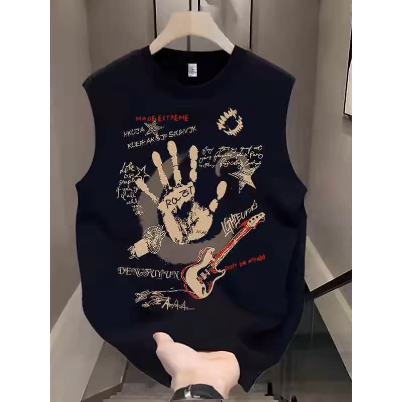 American Street Wear sem mangas camiseta masculina colete verão solto roupas de Fitness meninos puro algodão esportes la