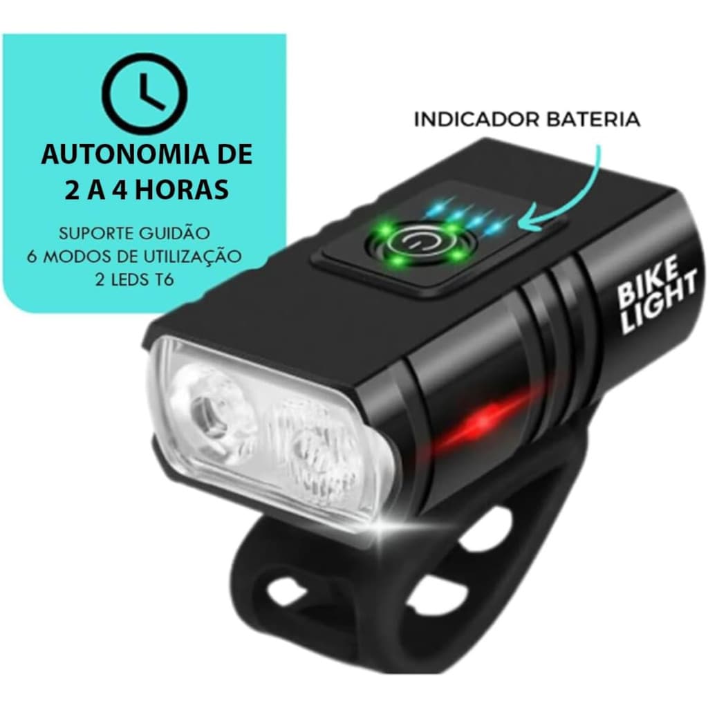 Lanterna Farol Bike Recarregável USB 1000 Lumens 6 Modos LED Forte Ciclismo Traseira