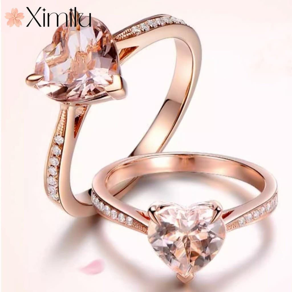 ❤ Original venda quente novo estilo criativo amor champanhe Morganite rosa anel de ouro jóias femininas