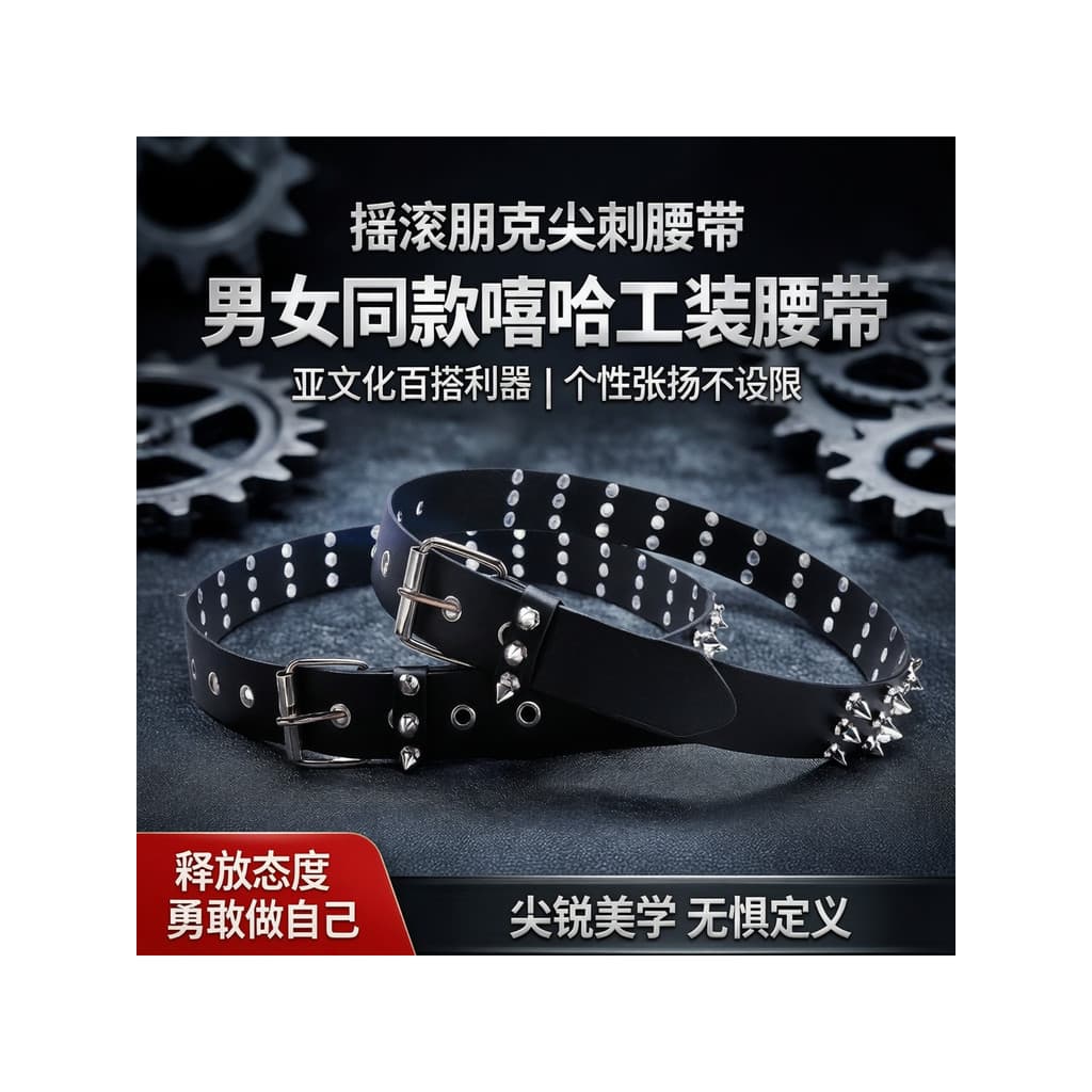 Rock Punk estilo contas pontiagudas rebite cinto masculino feminino mesmo estilo Hip-Hop All-Match macacão cinto cultura