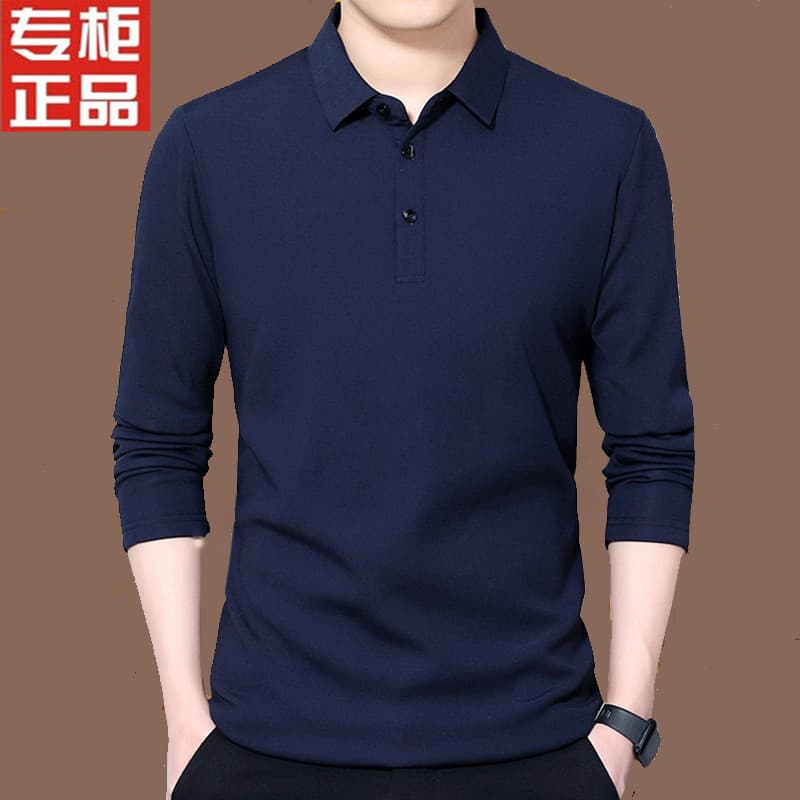 2026 primavera outono de meia-idade masculina manga comprida camiseta lapela Casual estilo fino pai usar All-Match gelo