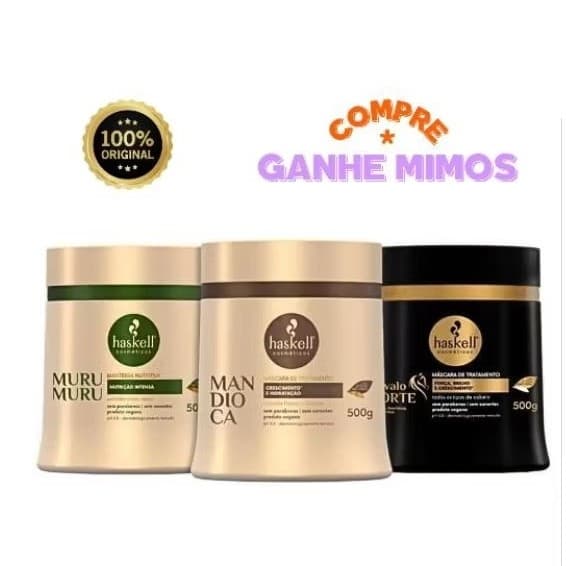 kit cronograma capilar Máscara Murumuru + Mandioca + Cavalo Forte 500gr Haskell