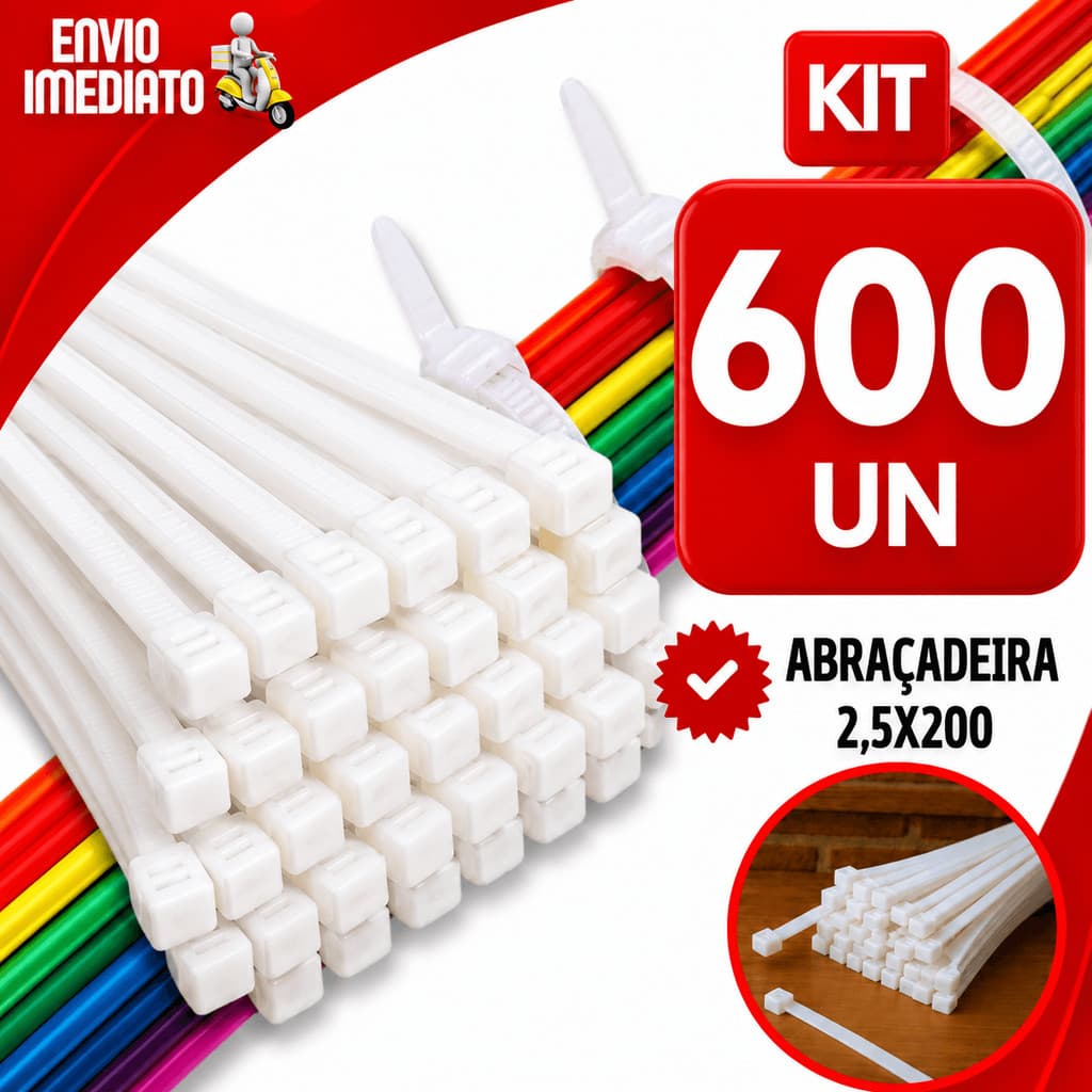 Kit Abraçadeira Nylon Enforca Gato Branca 2,5x200mm Cinta Plásticas Presilhas Lacres Multiuso Utensílios