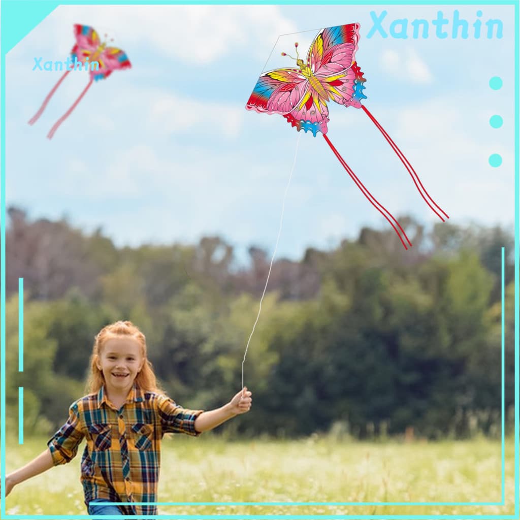 Kids Butterflies Kite Cartoon Butterfly with 50m Flying Line – Colorful for Outdoor Beach Park Lawn Easy to Fly Long T