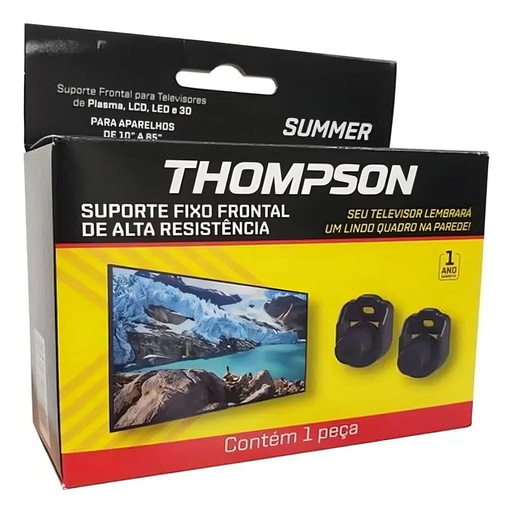 SUPORTE FIXO DE TV FRONTAL DE ALTA RESISTÊNCIA  LCD/LED/3D 10 A 85 - THOMPSON COR PRETO