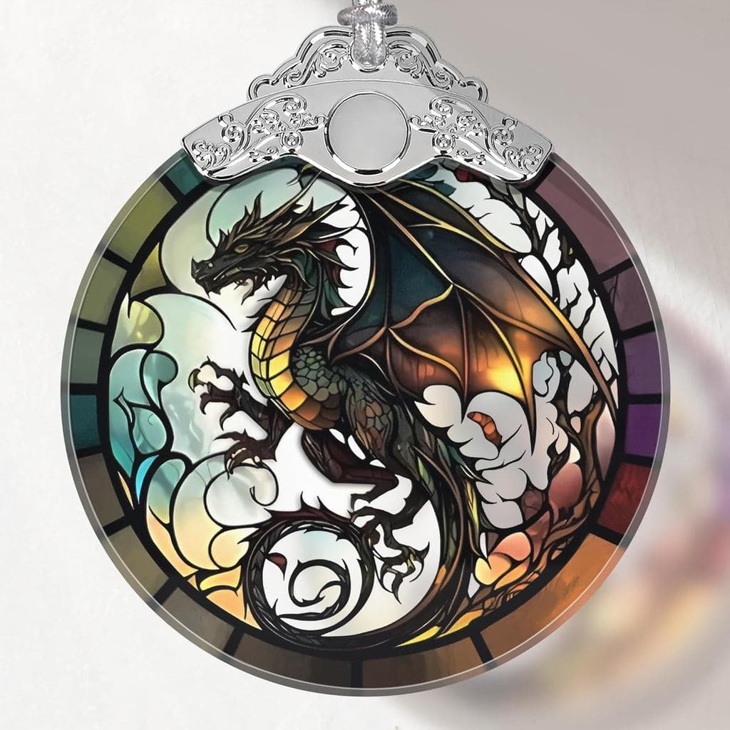 Ornamento de Vidro Manchado em Forma de Dragão, Enfeites de Natal, Decorações para Árvore de Natal, Ornamentos para Árvo