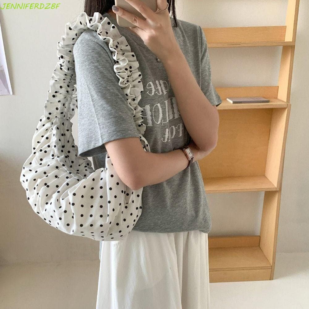 JENNIFERDZBF Bolsa De Ombro De Bolinhas , Crossbody Leve Estilo Coreano Com Cordão Plissado , Grande Capacidade