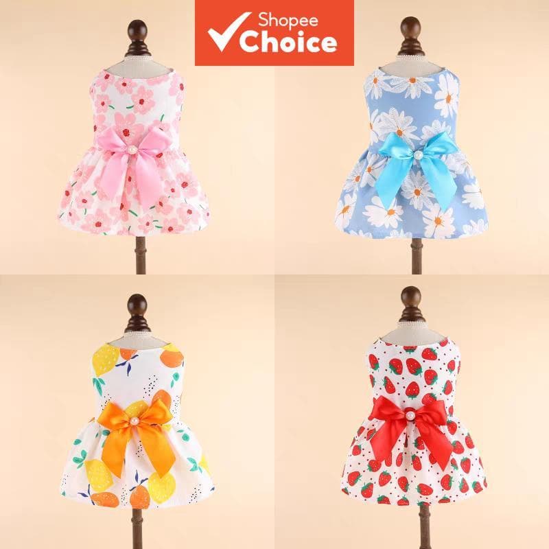 Vestido Para Animais De Estimação Com Estampa Floral , Gravata Borboleta , Roupa De Princesa , Cachorro Pequeno Gato , J