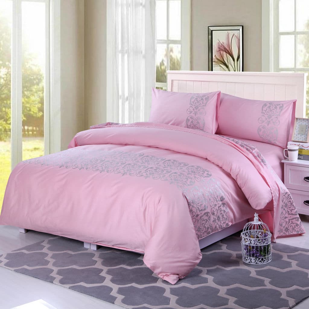 Algodão puro princesa rosa bordado conjunto de quatro peças elegante bordado conjunto de quatro peças rosa 240X220 230X2