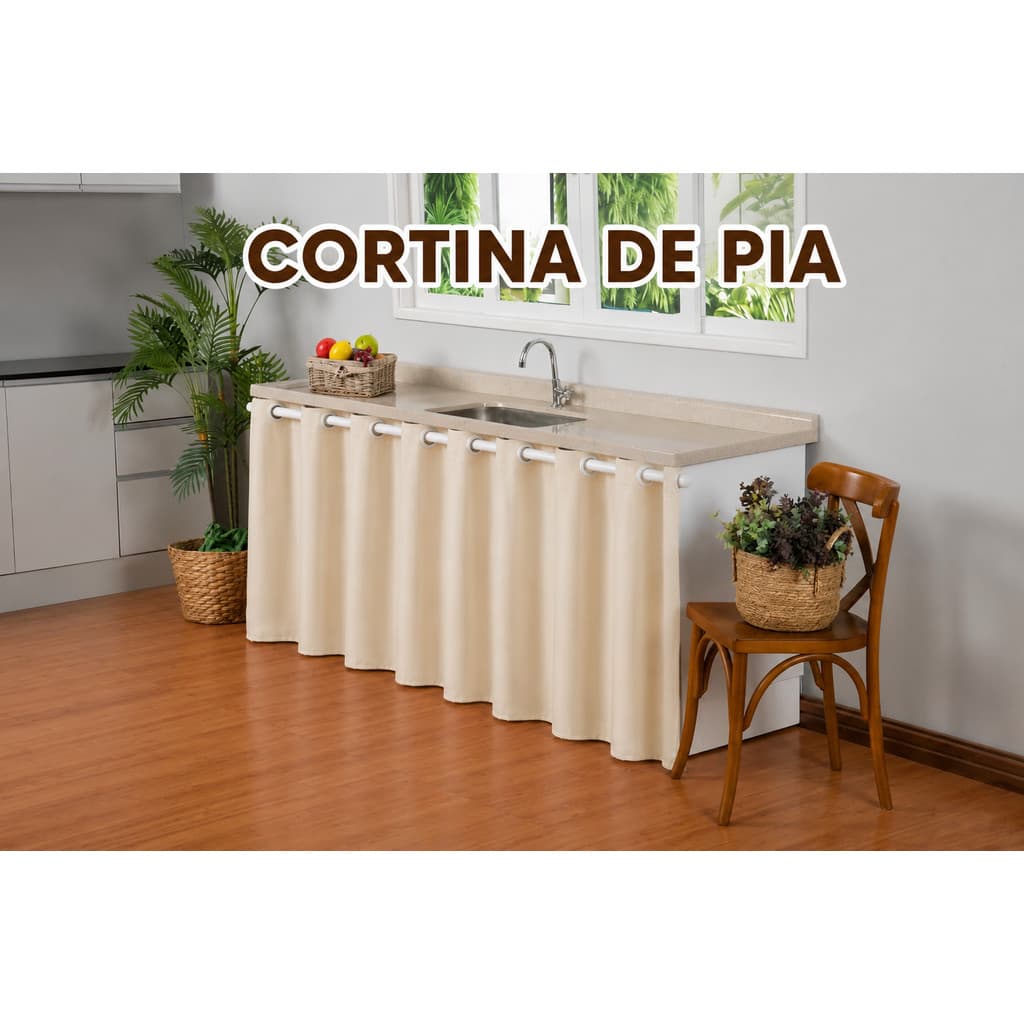 Cortina de Pia Cozinha Oxford Proteção Oculta Armário 1,40 m x 0,90 m
